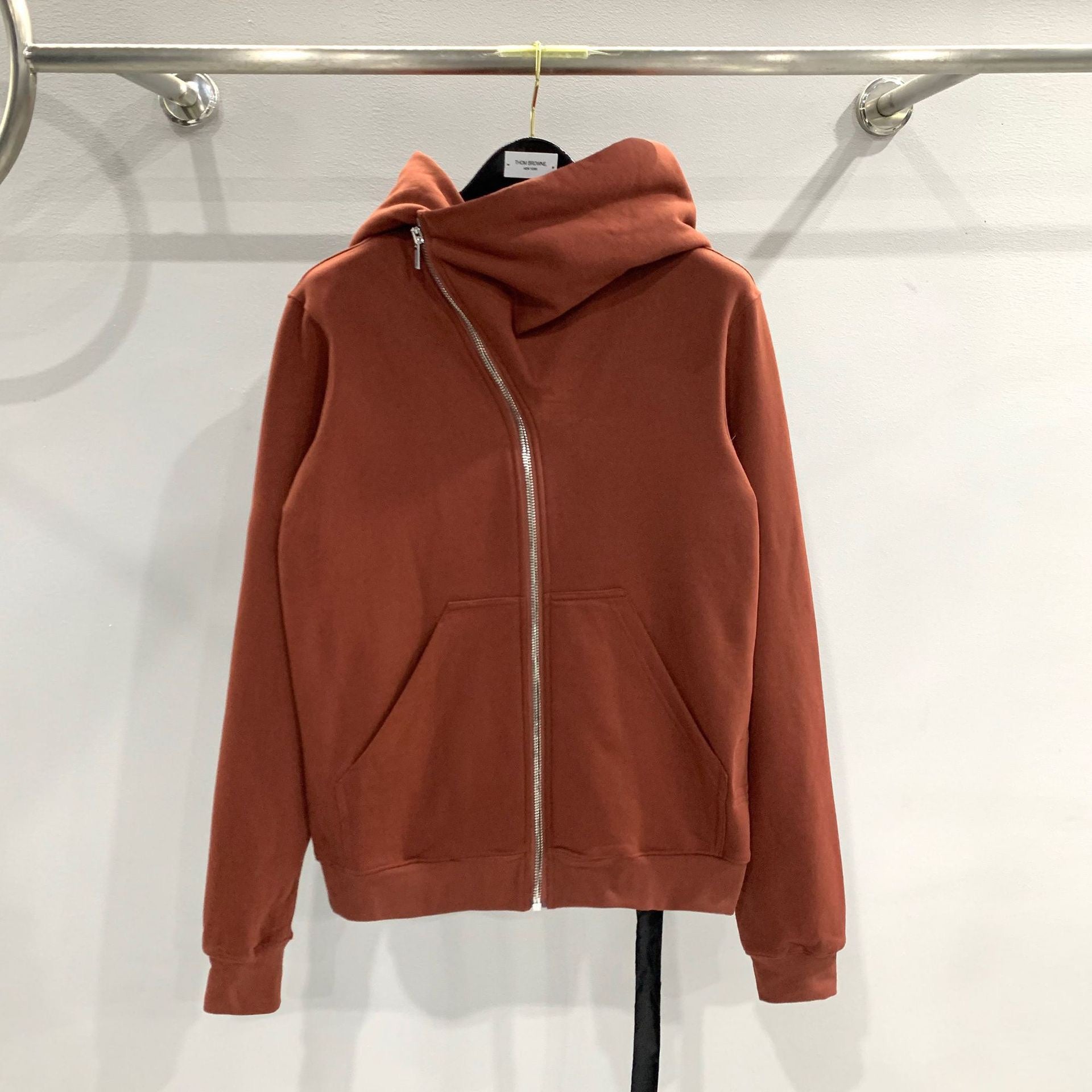 RO Dark Wizard Rick Owen Hoodie - Asymmetric Zip Avant-garde Black Winter Fleece