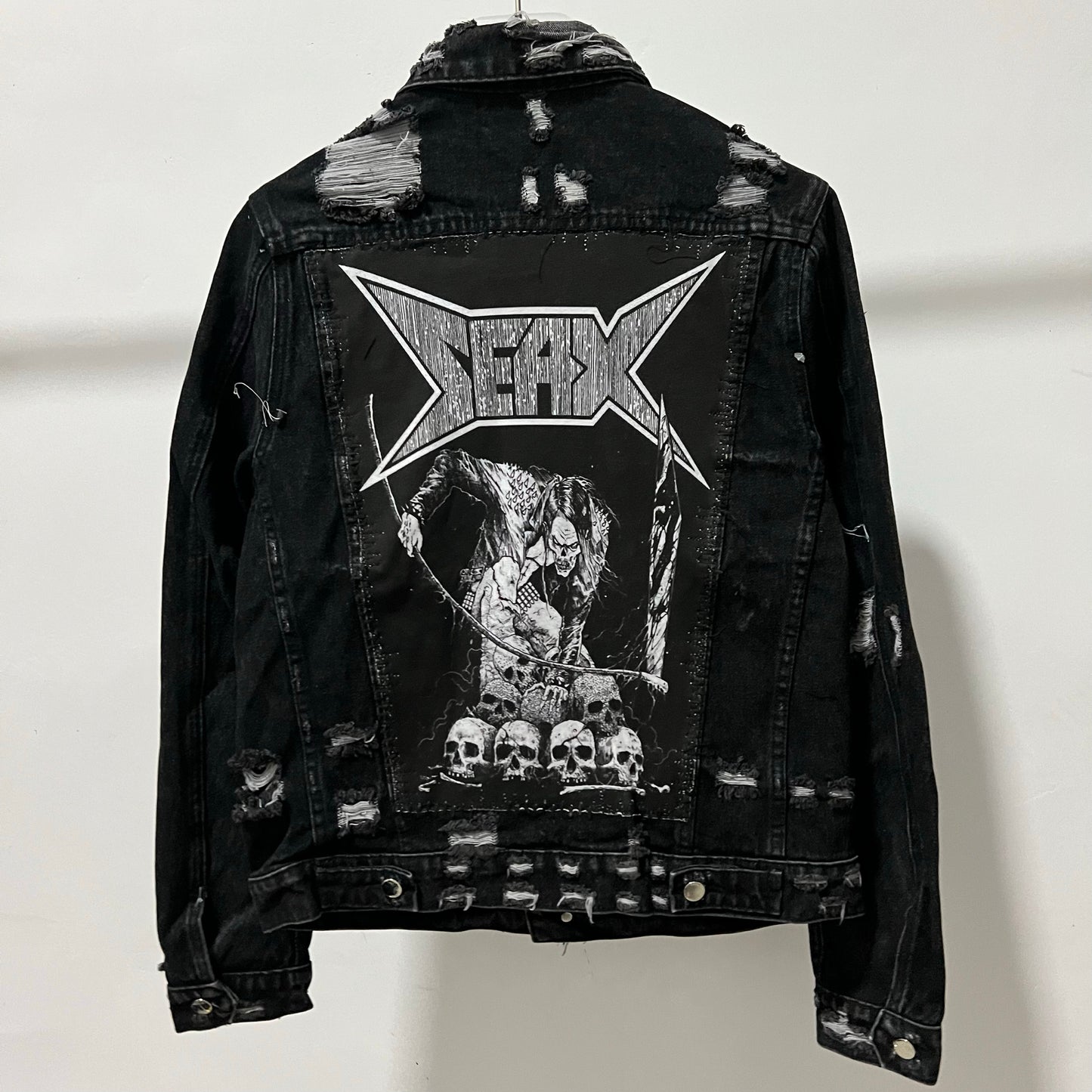 AMIRI Kill Back Denim Jacket - High Street Raw Hem Random Embroidered Patches - Reaper