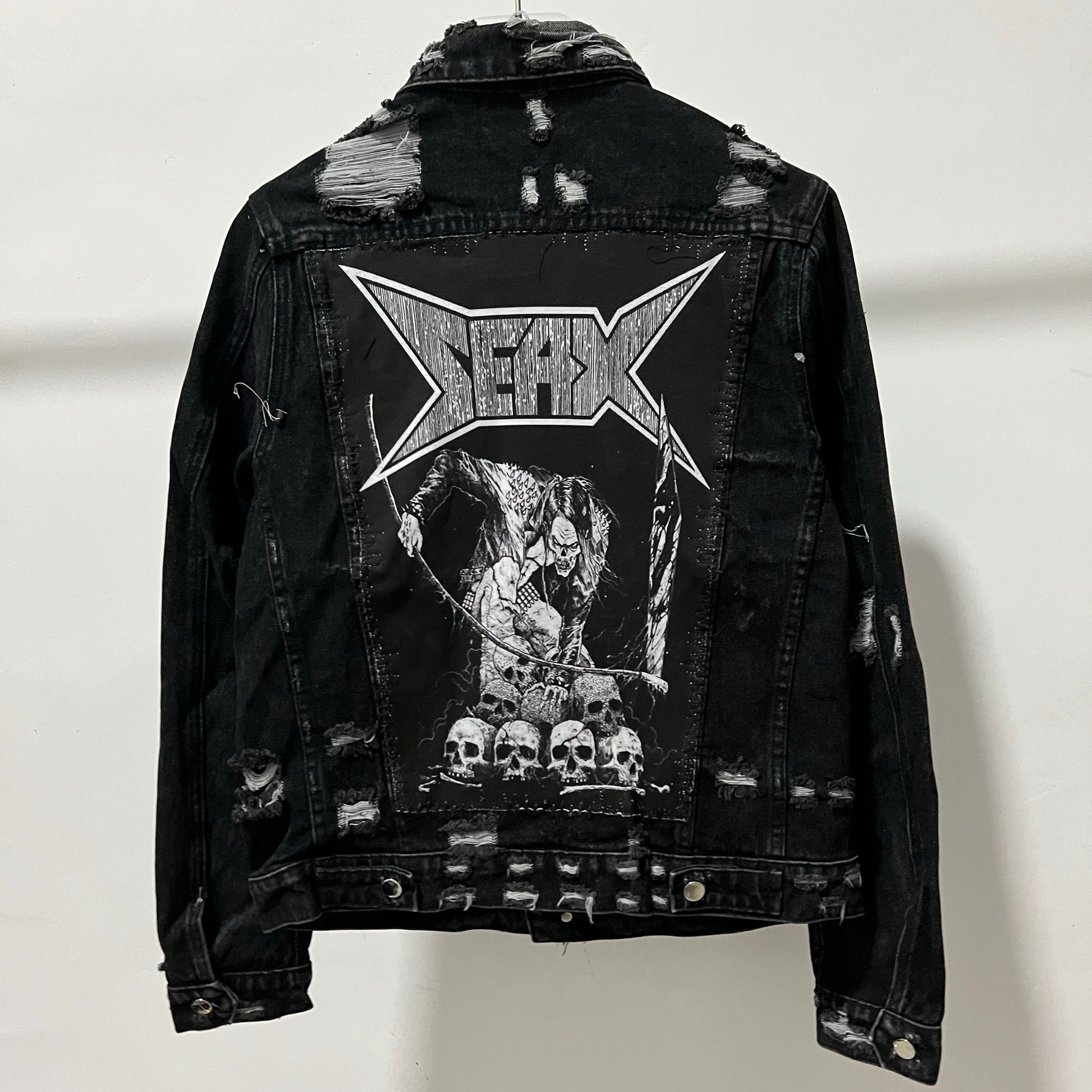 AMIRI Kill Back Denim Jacket - High Street Raw Hem Random Embroidered Patches - Reaper