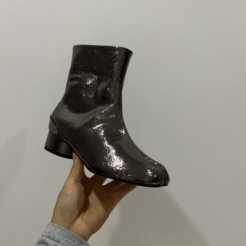 25AW Women’s Tabi Heel Boots - 8cm Stiletto Calfskin Split-Toe Ankle Boots