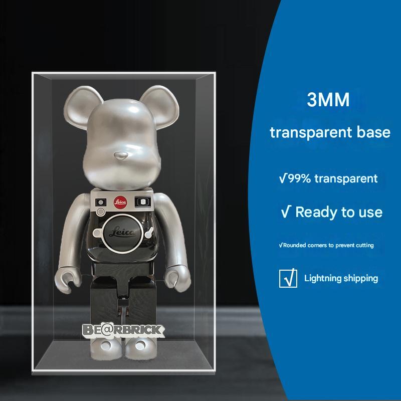 One-Piece Clear Acrylic Display Case for Bearbrick Figures No-Assembly Dustproof Cover - Integrated with logo