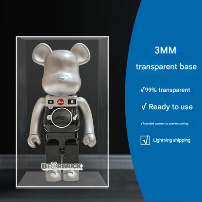 One-Piece Clear Acrylic Display Case for Bearbrick Figures No-Assembly Dustproof Cover - Integrated with logo