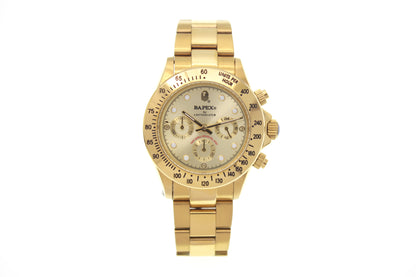 BAPEX TYPE 3 Triple-Eye Primate Head Watch - Panda Dial Quartz Chronograph - Gold dial model