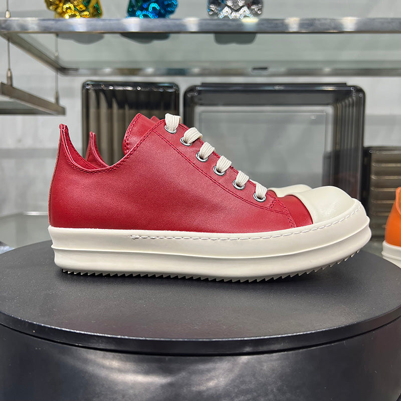 Rick Owen Low-Top Leather Platform Sneaker RO Dark Elevated Sole Casual Shoes