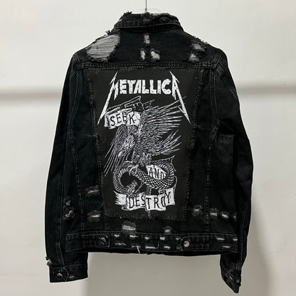 AMIRI Kill Back Denim Jacket - High Street Raw Hem Random Embroidered Patches