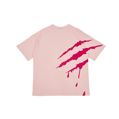 SUAMOMENT BloodClaw Loose Fit Tee Claw Marks Foil Print Couples’ Casual