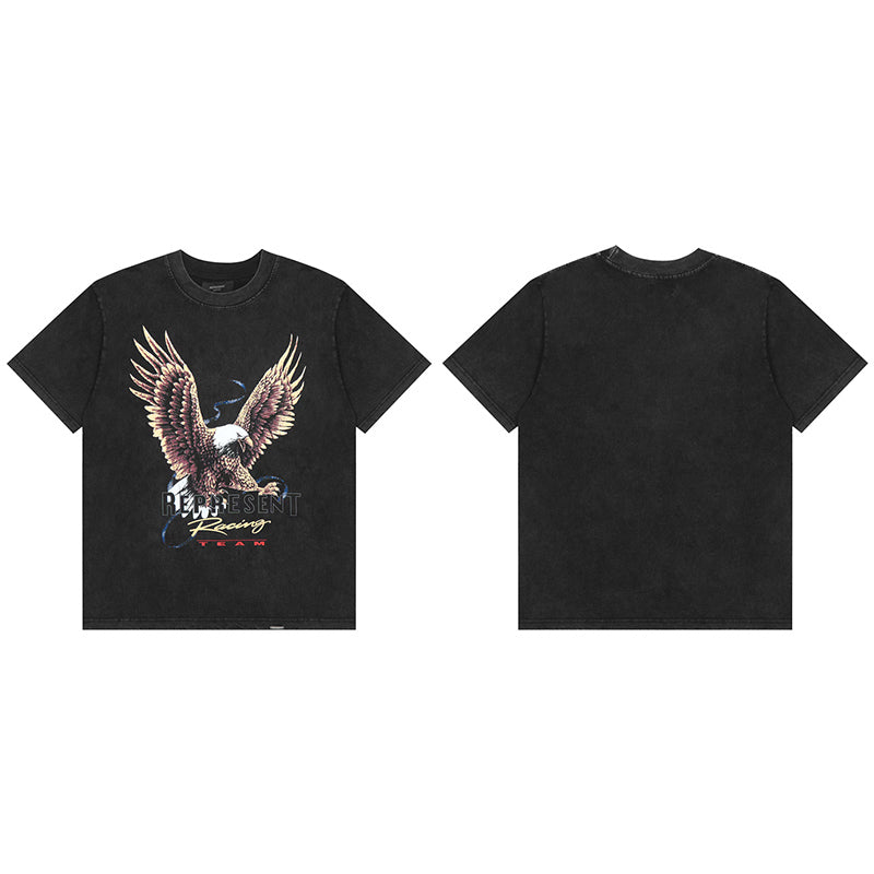 REPRESENT Washed Distressed Doberman Shark Short-Sleeve T-Shirt FOG