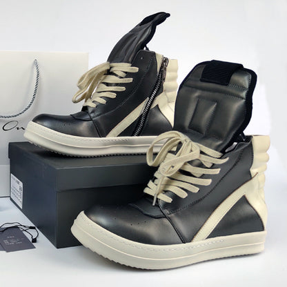 Rick Owen Reverse Triangle High-Top Leather Shoes Thick Sole Sneakers
