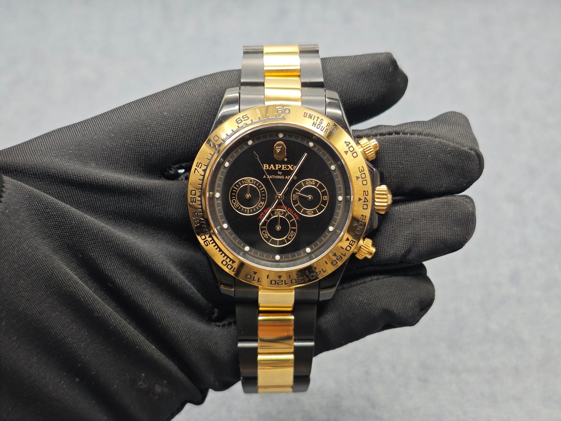 BAPE TYPE 4 BAPEX Ape Power Quartz Watch - Daytona-Style Chronograph - All Black Gold