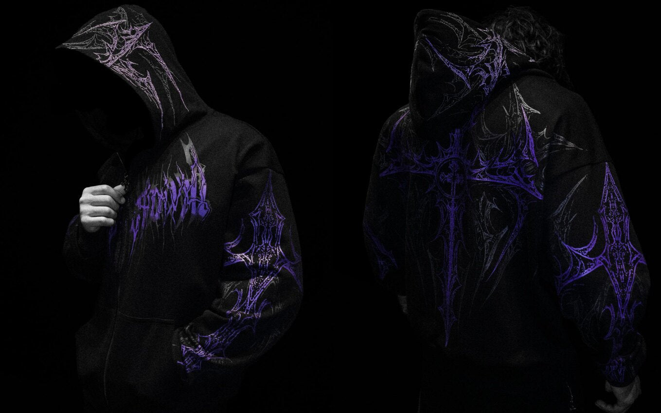 Breathedivinity Dark Gothic Zip-Up Hoodie - 420g French Terry
