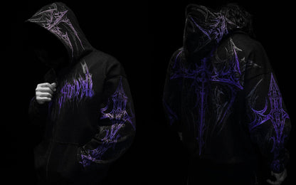 Breathedivinity Dark Gothic Zip-Up Hoodie - 420g French Terry