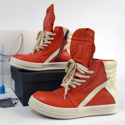 Rick Owen Reverse Triangle High-Top Leather Shoes Thick Sole Sneakers