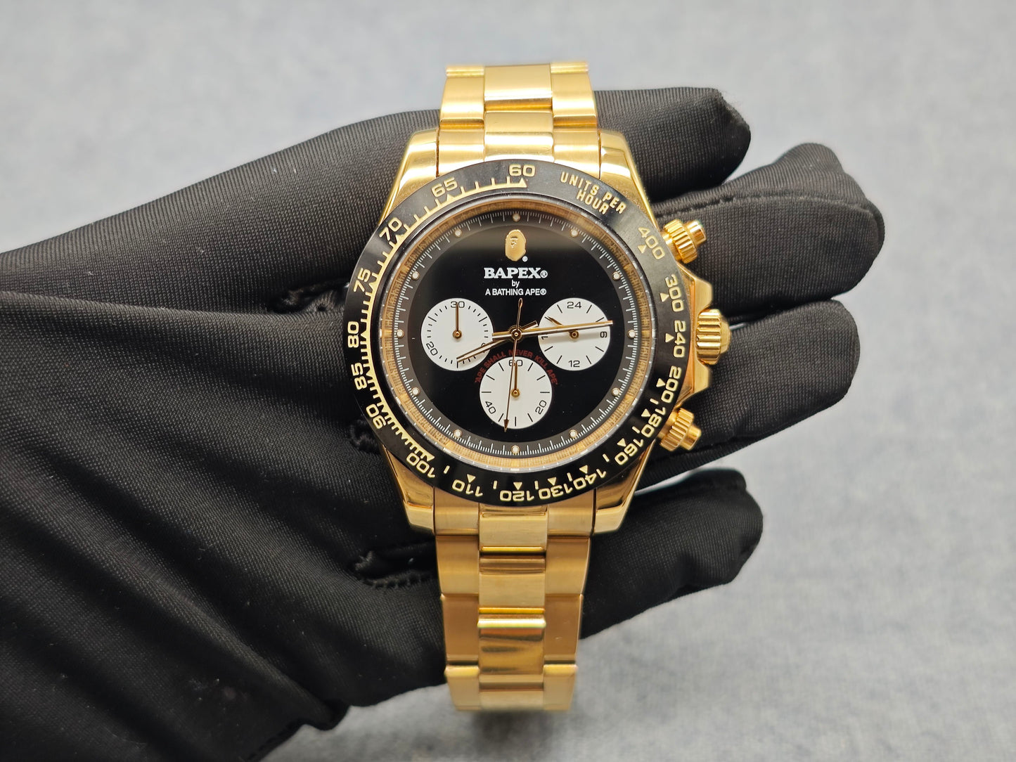 BAPE TYPE 4 BAPEX Ape Power Quartz Watch - Daytona-Style Chronograph - Gold black limited