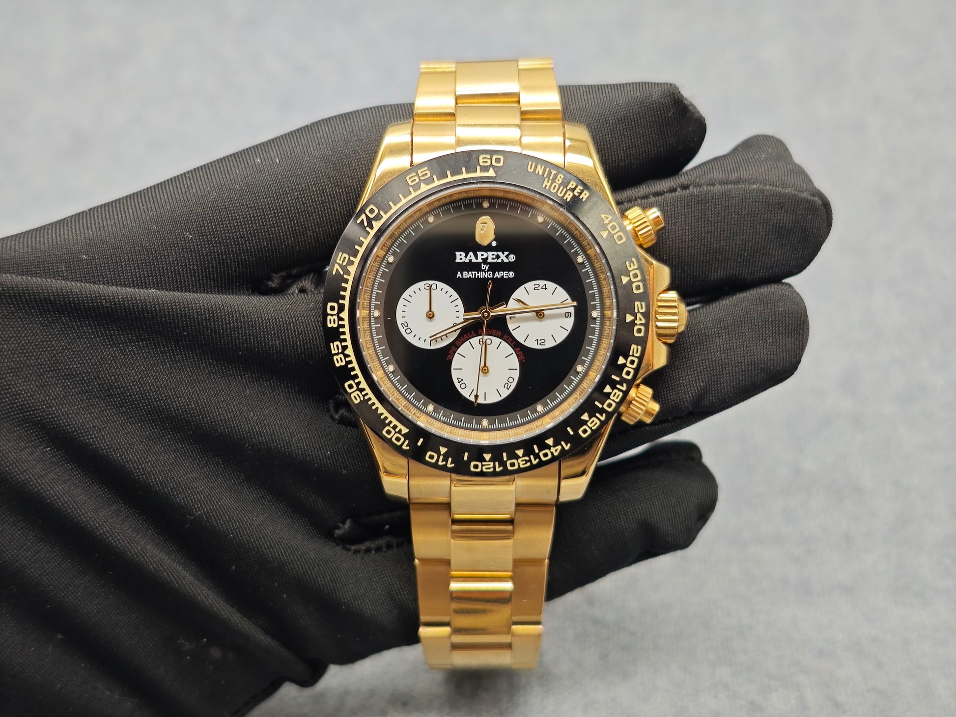 BAPE TYPE 4 BAPEX Ape Power Quartz Watch - Daytona-Style Chronograph - Gold black limited