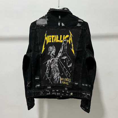 AMIRI Kill Back Denim Jacket - High Street Raw Hem Random Embroidered Patches