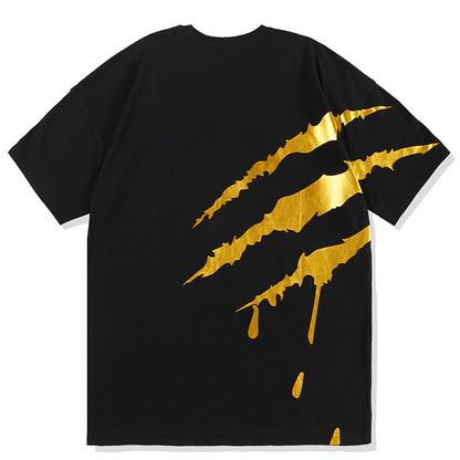 SUAMOMENT BloodClaw Loose Fit Tee Claw Marks Foil Print Couples’ Casual