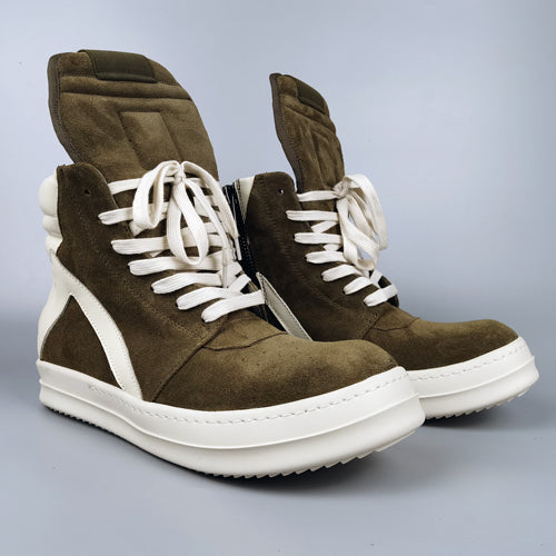 Rick Owen Reverse Triangle High-Top Leather Shoes Thick Sole Sneakers