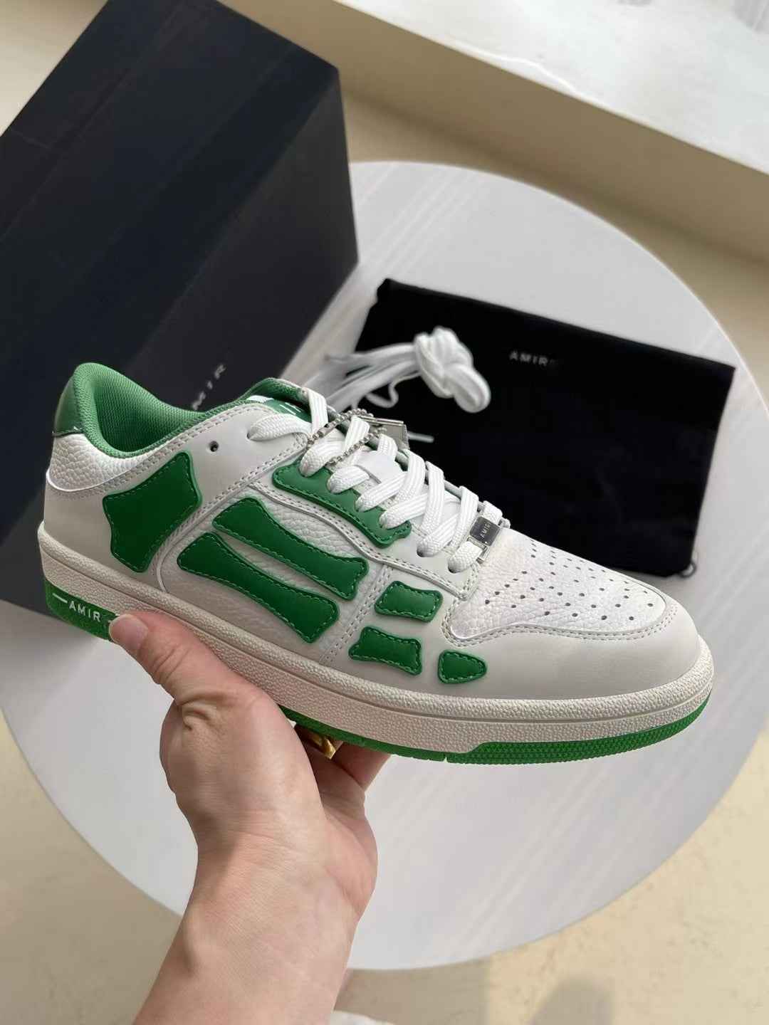 2023SS AMIRI Bone Shoes Lychee Grain Top Layer Cowhide Low-top Leisure Board Shoes