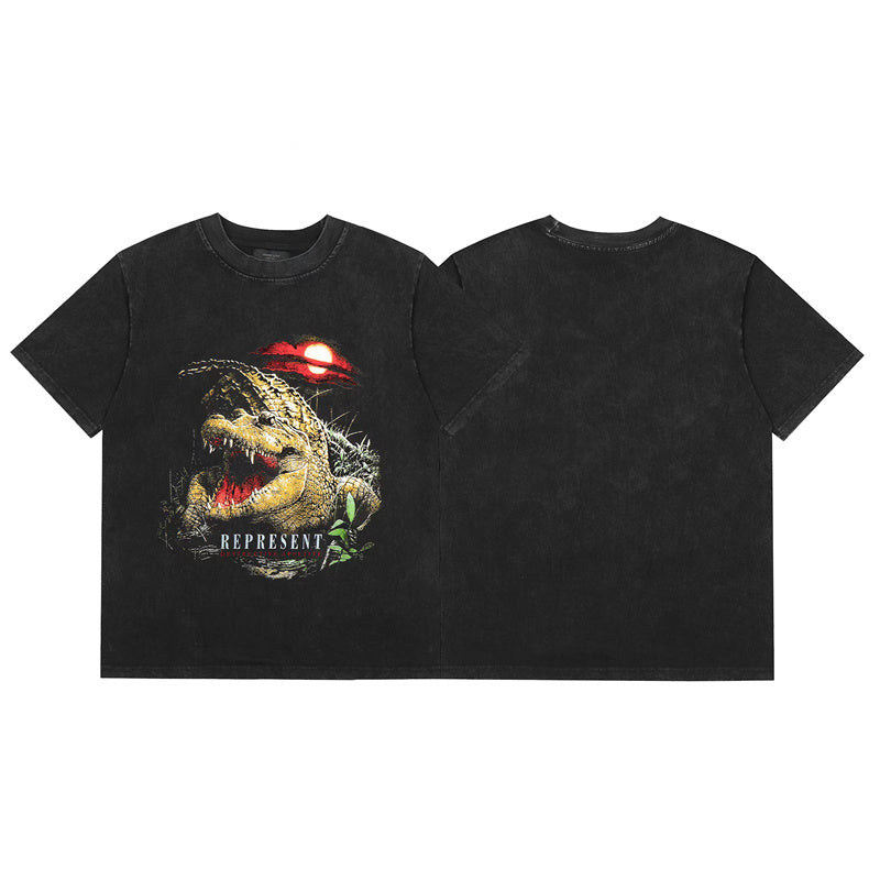REPRESENT Washed Distressed Doberman Shark Short-Sleeve T-Shirt FOG
