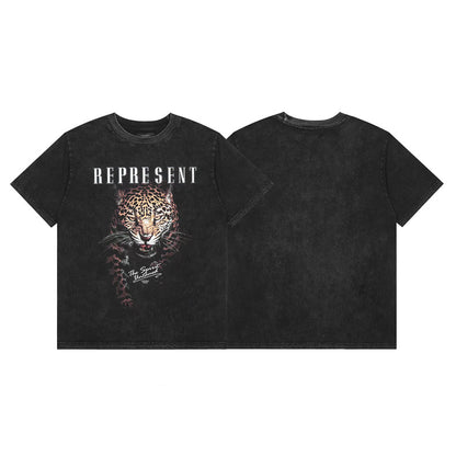 REPRESENT Washed Distressed Doberman Shark Short-Sleeve T-Shirt FOG