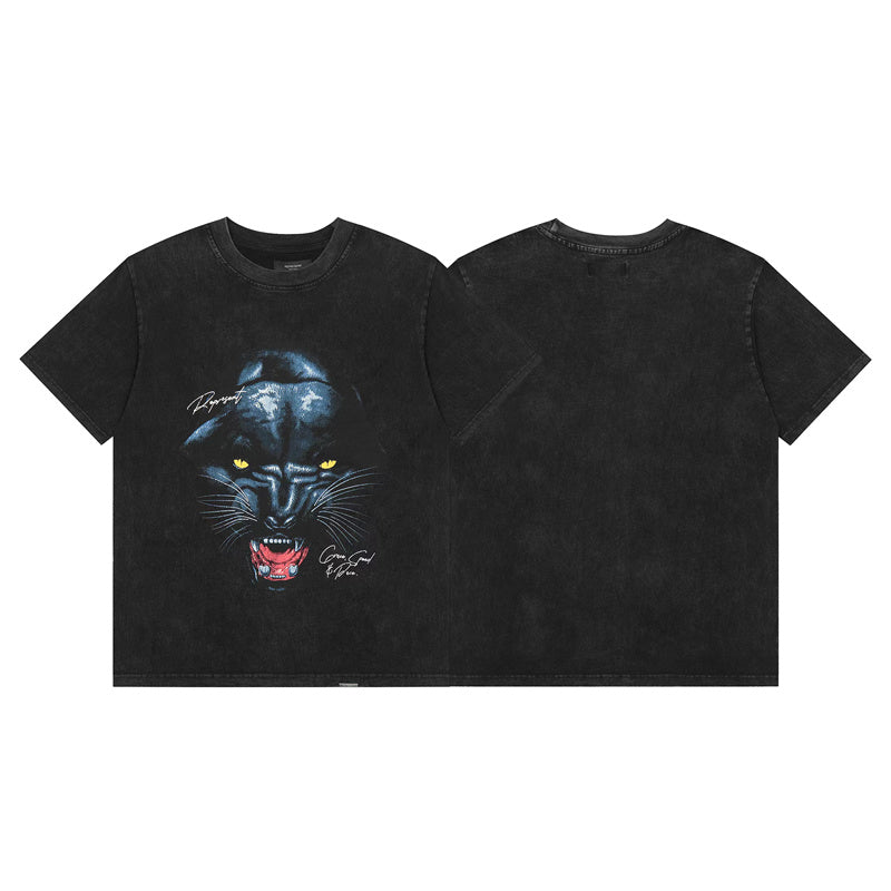 REPRESENT Washed Distressed Doberman Shark Short-Sleeve T-Shirt FOG