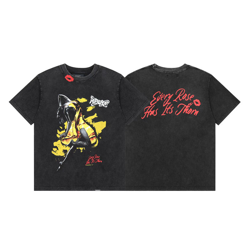 REPRESENT Washed Distressed Doberman Shark Short-Sleeve T-Shirt FOG