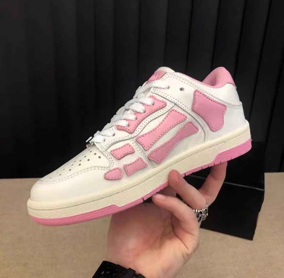 2023SS AMIRI Bone Shoes Lychee Grain Top Layer Cowhide Low-top Leisure Board Shoes