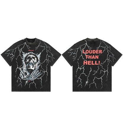 REPRESENT Washed Distressed Doberman Shark Short-Sleeve T-Shirt FOG