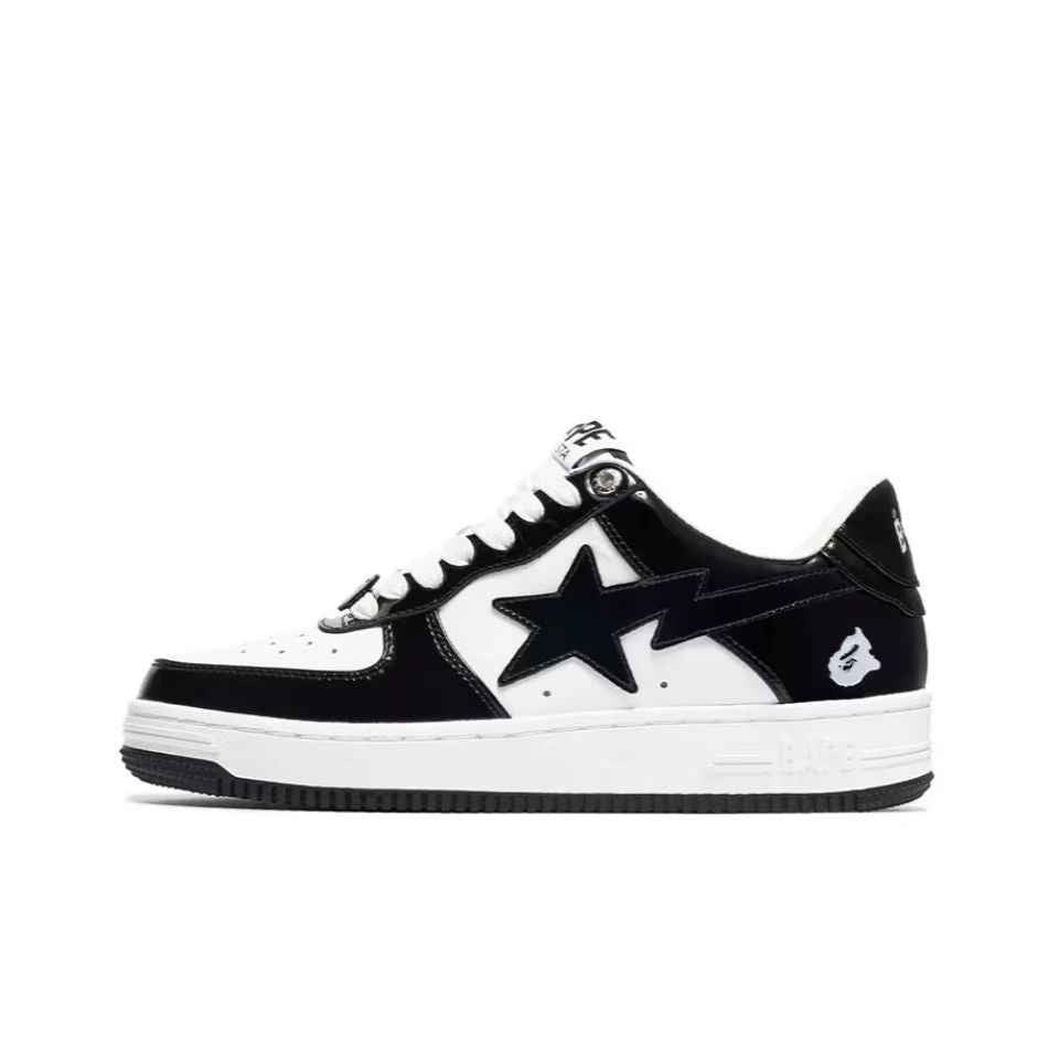 BAPESTA Classic Patent Leather Sneaker Low-Top Casual Skateboard Shoes