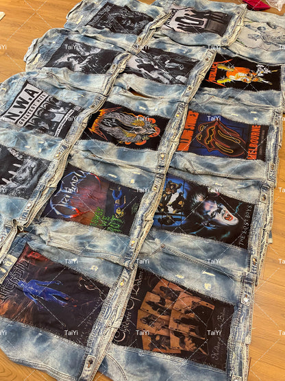 AMIRI 16OG Patchwork Back Kill Denim Jacket Metallica High-Street - Oil stain back kill randomly sent