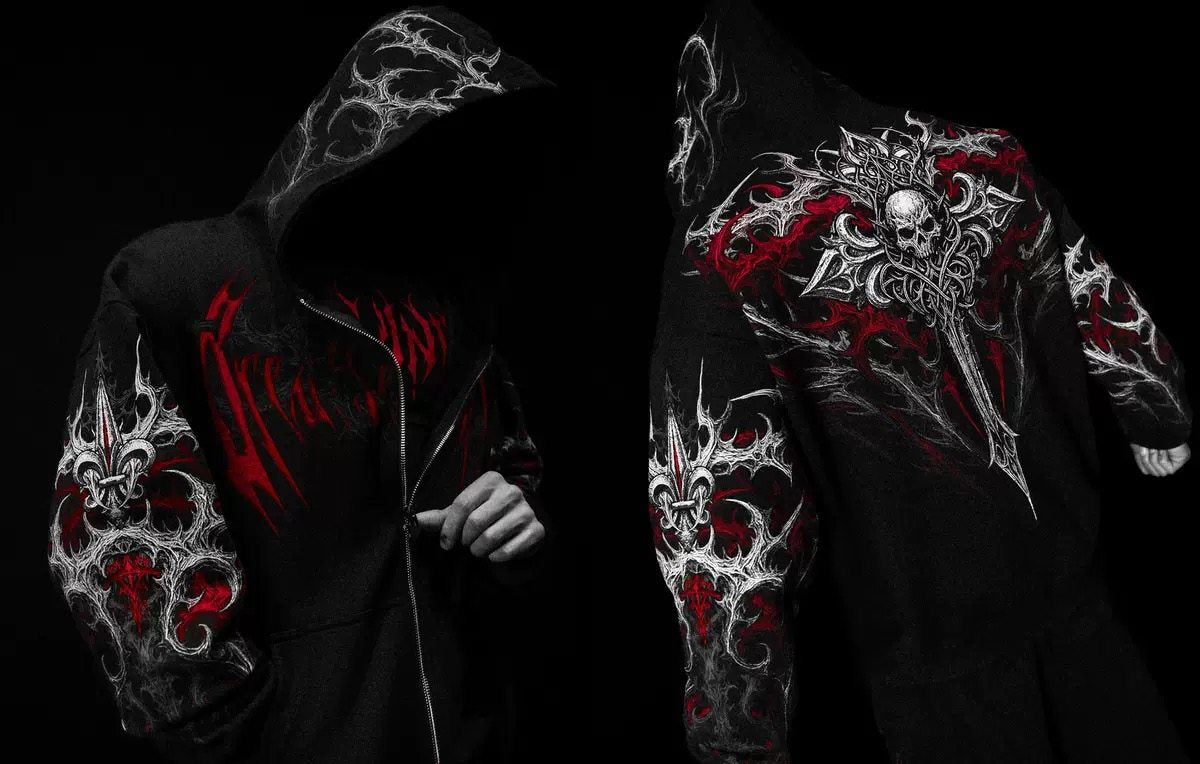 Breathedivinity Dark Gothic Zip-Up Hoodie - 420g French Terry