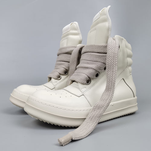 Rick Owen Reverse Triangle High-Top Leather Shoes Thick Sole Sneakers
