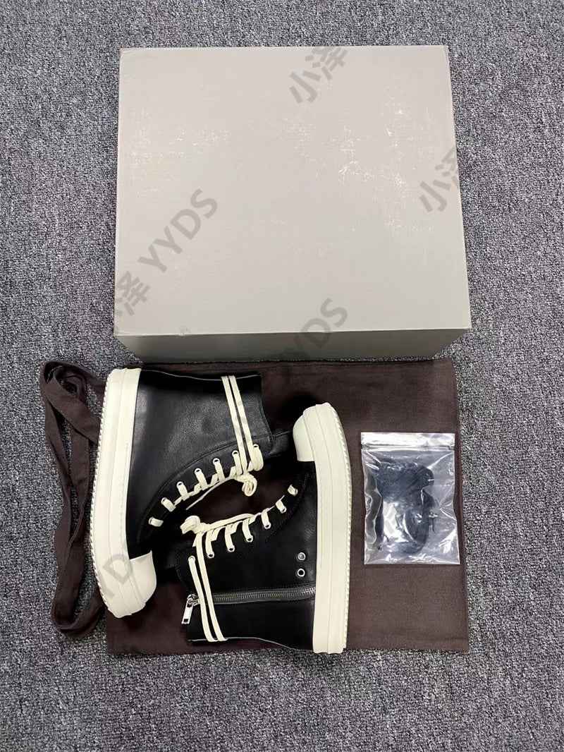 Correct Vers. Rick Owens Wax Surface Satin Sub-line Leather Shoes High/Low Cut - Leather High Top