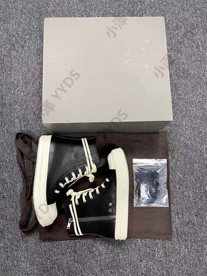 Correct Vers. Rick Owens Wax Surface Satin Sub-line Leather Shoes High/Low Cut - Leather High Top
