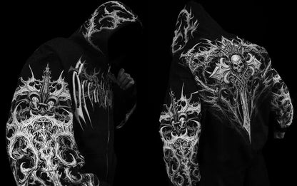 Breathedivinity Dark Gothic Zip-Up Hoodie - 420g French Terry