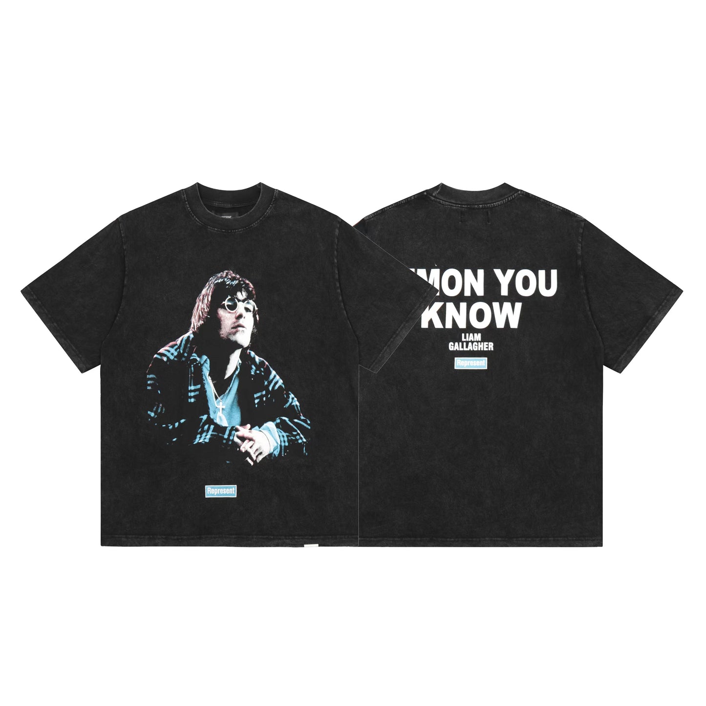 REPRESENT Washed Distressed Doberman Shark Short-Sleeve T-Shirt FOG