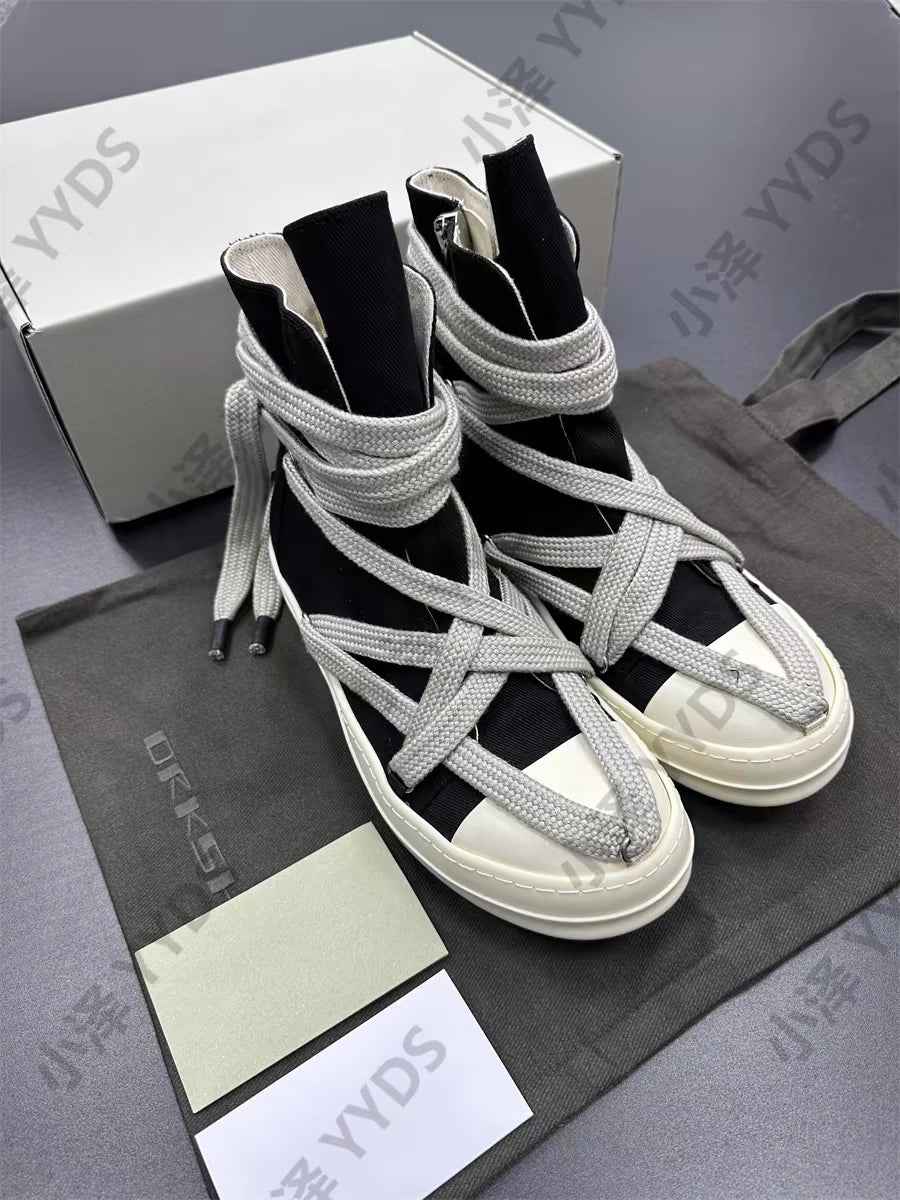 Correct Vers. Rick Owens Wax Surface Satin Sub-line Leather Shoes High/Low Cut - High top pentagram