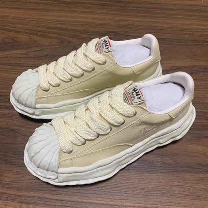 MMY Seashell-Toe Shoes Thick-Soled Unisex Dissolvable Sneakers/Distressed Canvas - Size avaliable 35~47