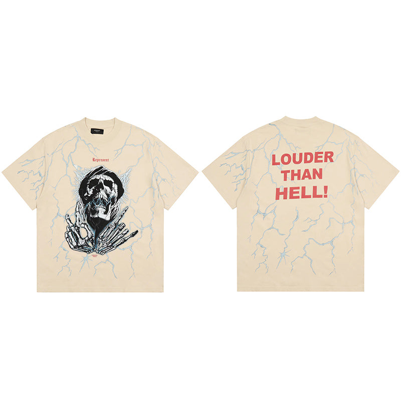 REPRESENT Washed Distressed Doberman Shark Short-Sleeve T-Shirt FOG