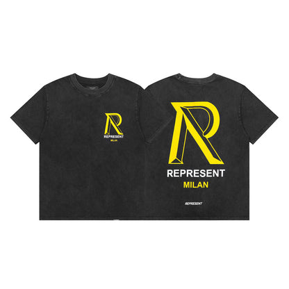 REPRESENT Washed Distressed Doberman Shark Short-Sleeve T-Shirt FOG