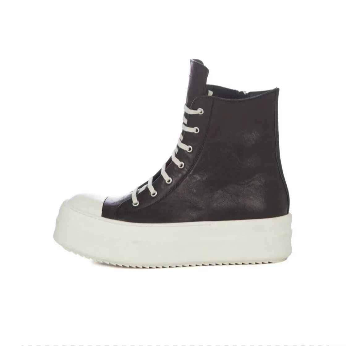 Correct Vers. Rick Owens Wax Surface Satin Sub-line Leather Shoes High/Low Cut - Heighten Leather High top