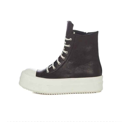 Correct Vers. Rick Owens Wax Surface Satin Sub-line Leather Shoes High/Low Cut - Heighten Leather High top