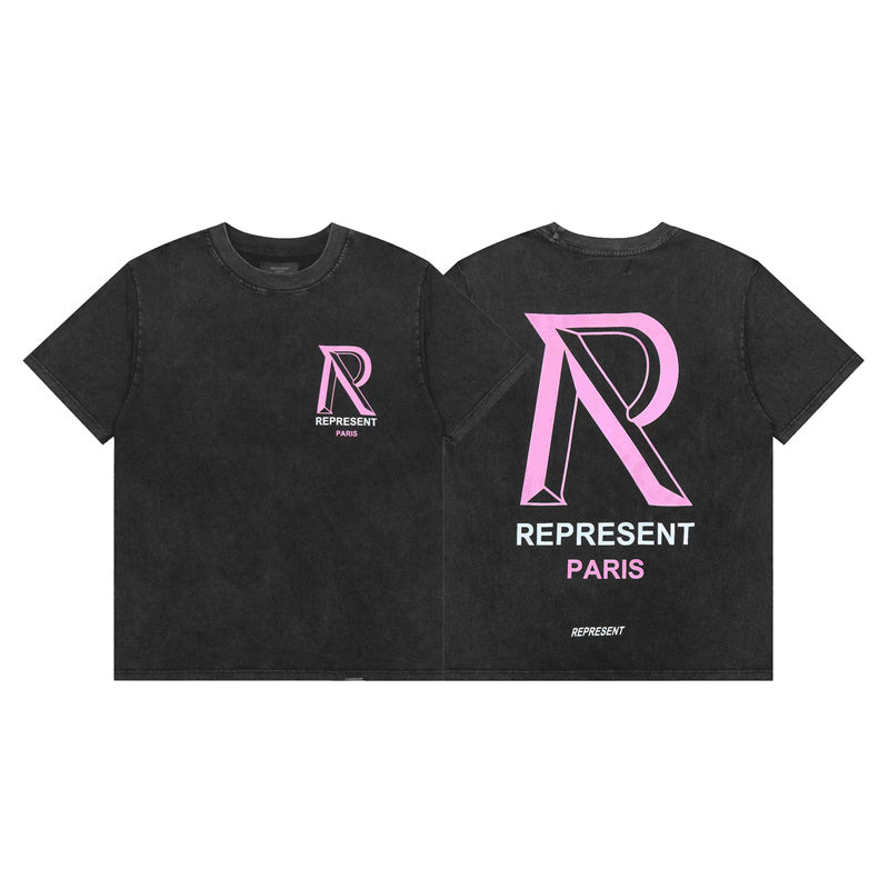 REPRESENT Washed Distressed Doberman Shark Short-Sleeve T-Shirt FOG