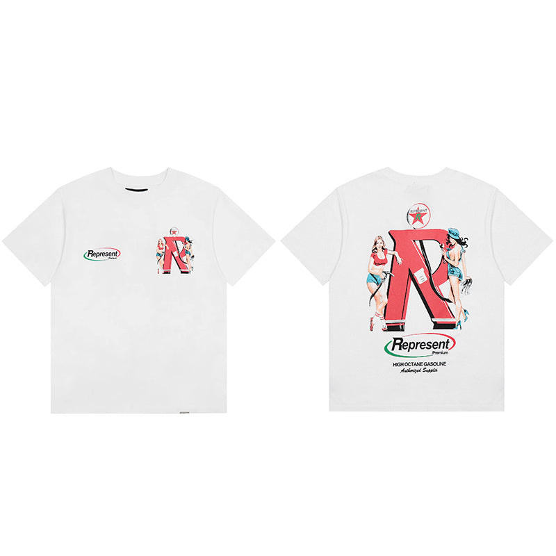 REPRESENT Washed Distressed Doberman Shark Short-Sleeve T-Shirt FOG