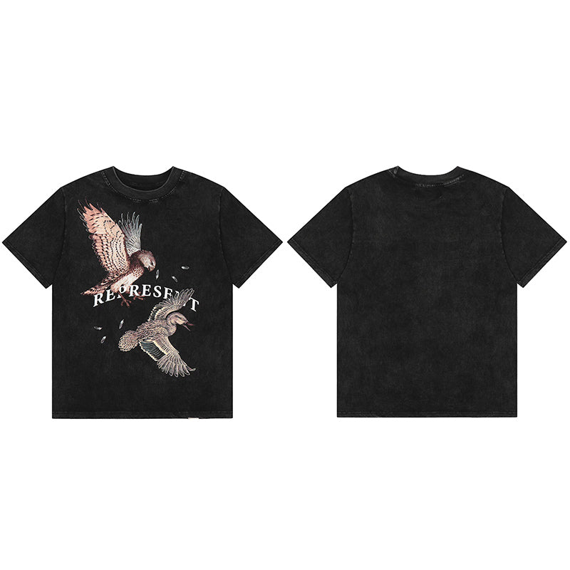 REPRESENT Washed Distressed Doberman Shark Short-Sleeve T-Shirt FOG