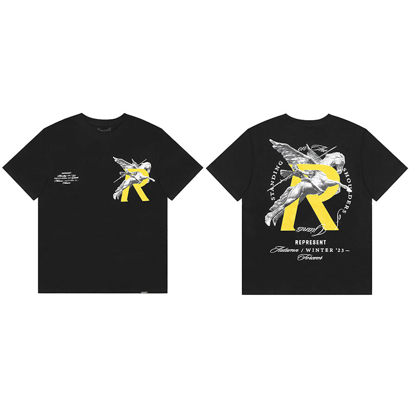 REPRESENT Washed Distressed Doberman Shark Short-Sleeve T-Shirt FOG