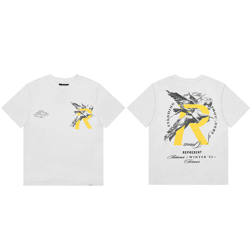 REPRESENT Washed Distressed Doberman Shark Short-Sleeve T-Shirt FOG