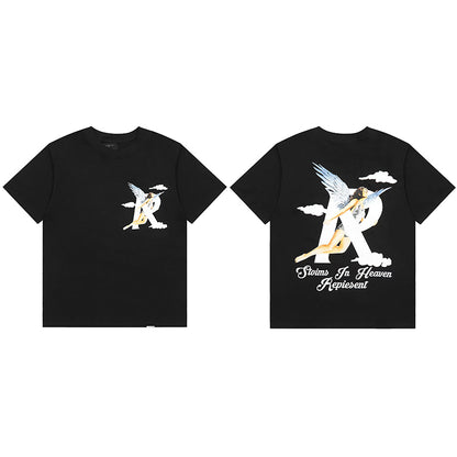 REPRESENT Washed Distressed Doberman Shark Short-Sleeve T-Shirt FOG