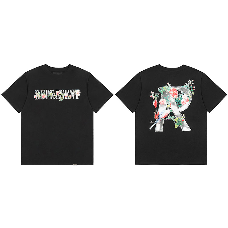 REPRESENT Washed Distressed Doberman Shark Short-Sleeve T-Shirt FOG