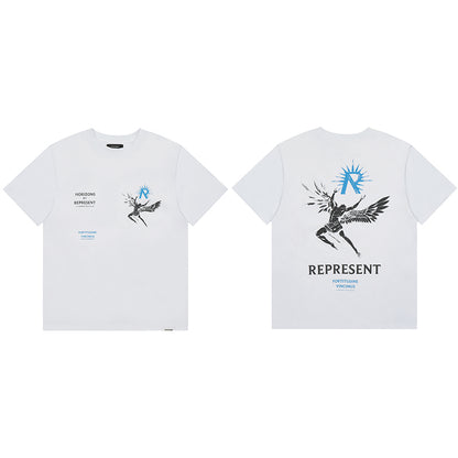 REPRESENT Washed Distressed Doberman Shark Short-Sleeve T-Shirt FOG